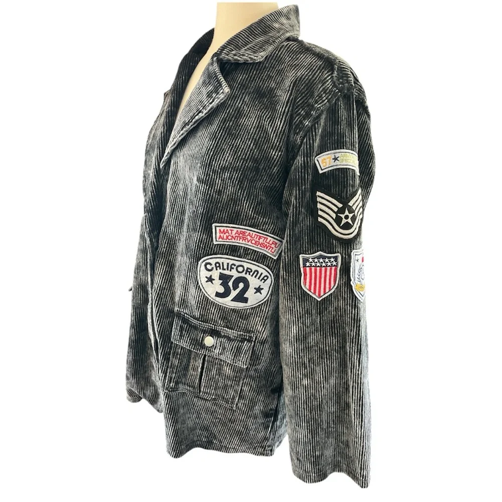 POL Kennedy Military Black Corduroy Jacket Vintage Patch detail & Pockets Size L - Picture 5 of 17